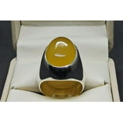 Yemeni Zard Aqeeq Mens Heavy Ring Sterling Silver 925 Handmade Yellow Agate Ring