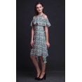 thumbnail image 2 of Bimba Green Leaves Printed Womens Ruffle Front Cold Shoulder Swing Shift Dress - XXX-Large, 2 of 6