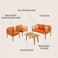 thumbnail image 5 of Thom 4-Piece Mid-Century Modern Acacia Wood Outdoor Patio Set with Cushions and Plaid Decorative Pillows, Orange/Teak Brown, 5 of 6