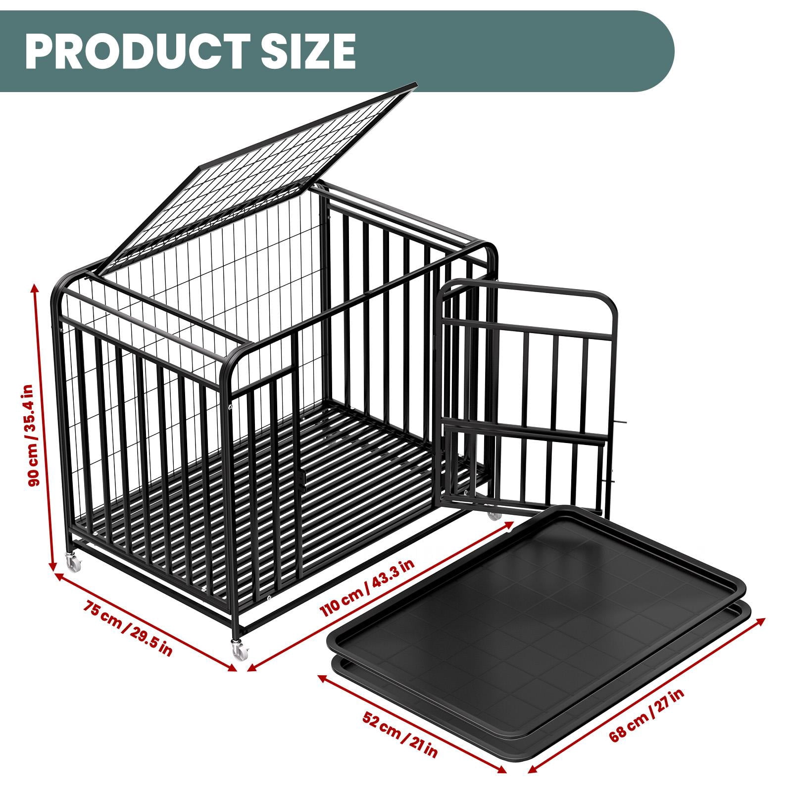 Tanfengu 42 inch Dog Crate with Removable Tray, Heavy Duty Pet Cage with Top & Front Door,Indoor Outdoor Kennel for Medium Dogs,Black
