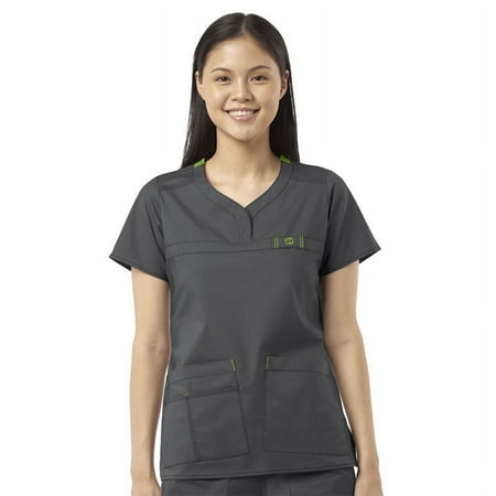 Wink WonderFLEX Patience - Women's Curved Notch Neck Scrub Top, Charcoal, 2X Womens Plus