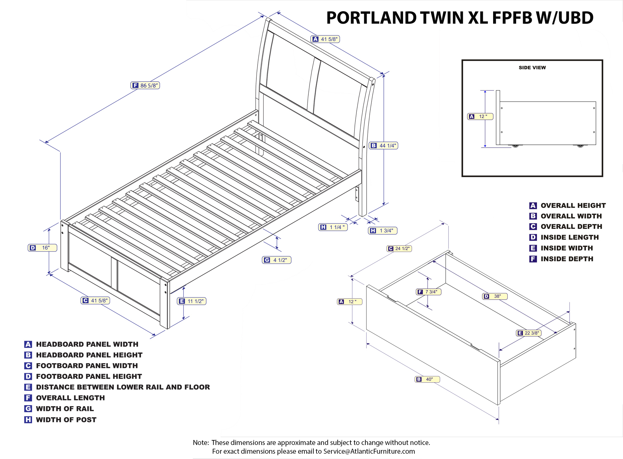 Portland Platform Bed with Flat Panel Foot Board and 2 Urban Bed Drawers in, Multiple Colors and Sizes - image 2 of 4