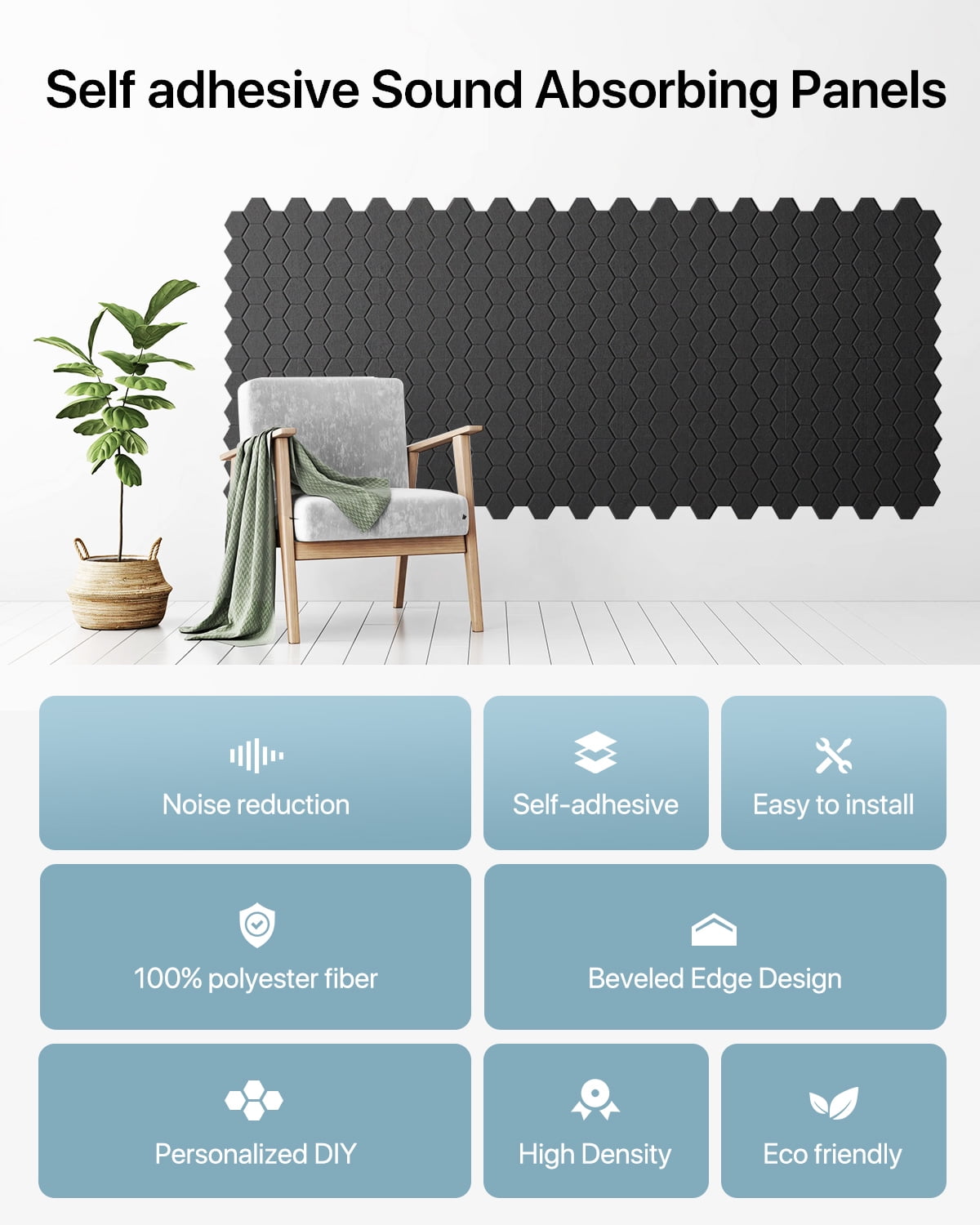 Soundsbay Sound Proofing Panels Self-Adhesive, 12 Pack Honeycomb Acoustic Wall Panels for Door, Ceiling, 12" X 12" X 0.4"