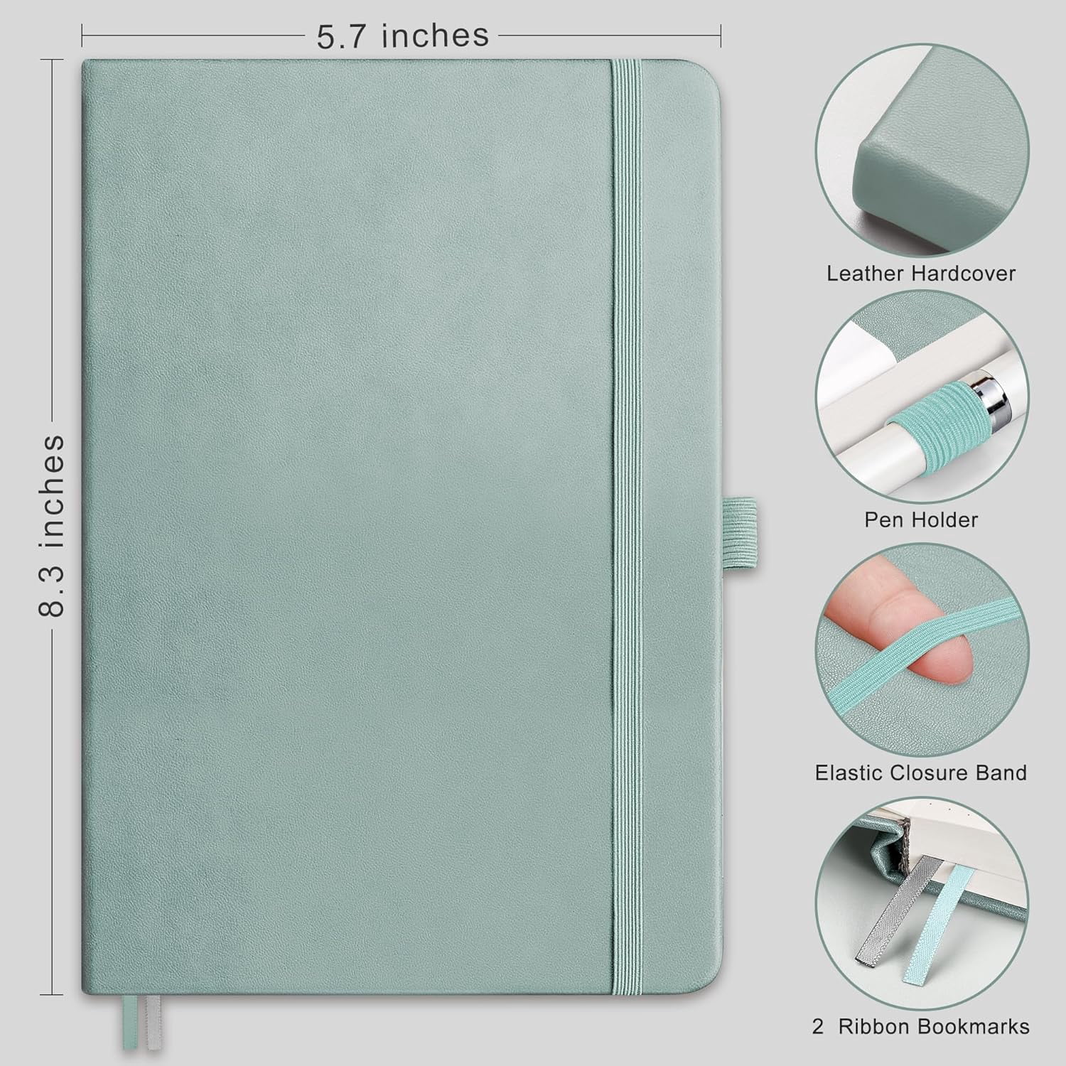 Bullet Dotted Journal Notebook, 2-Pack, 160 Numbered Pages per Pack, A5 Medium Size (5.7'' x 8.3''), 120 GSM Thick Paper, Leather Hardcover, for Bullet Journaling (Black & Blue-gray)