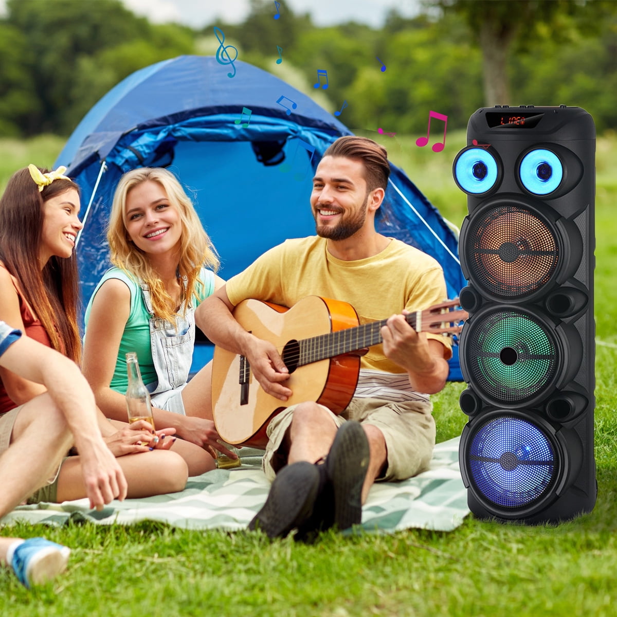 RIDWIND 8000W Peak Power Bluetooth Speakers Portable Wireless Speaker with Triple 8 inch Subwoofer Heavy Bass,FM Radio, Microphone, Lights, Remote Control TWS Stereo Sound System Speaker