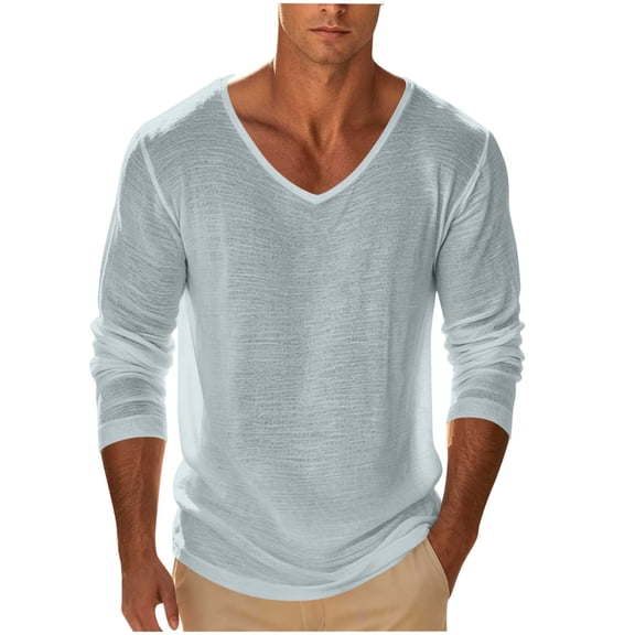 Men's Long Sleeve Shirts V Neck Solid Color Fashion Summer Shirts Loose Soft Comfort Casual Tee Shirts Basic Pullover Tops 2026