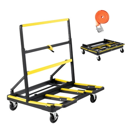 VEVOR Drywall Cart Dolly, 1800 lbs Load Capacity, Steel Panel Dolly with 4 Swivel Casters & Expandable Deck, Foldable Panel Truck Cart with Tie-Down Strap for Handling Plywood, Plasterboard, Glass