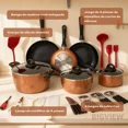 thumbnail image 2 of Batería De Cocina Antiadherente 34 Piezas - Juego De Ollas Y Utensilios De Aluminio Resistente,Marrón oscuro, 2 of 11