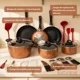 thumbnail image 2 of Batería De Cocina Antiadherente 34 Piezas - Juego De Ollas Y Utensilios De Aluminio Resistente,Marrón oscuro, 2 of 11