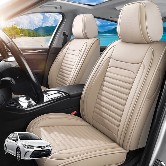 Car Seat Covers Full Set Fit for Toyota Corolla 2000-2026, Premium Faux Leather Seat Protectors, Breathable, Waterproof & Anti-Slip Full Wrapping Edge Seat Covers (Beige, Full Set)