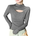 thumbnail image 6 of Mlzmgr Womens Blouses Long Sleeve Slim Fitted Hollowed Chest High Neck Casual Going out Tops for Women, 6 of 8