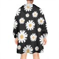 thumbnail image 2 of Wearable Oversized Blanket,Black Daisy Flower Golden Centers Pattern Wearable Blanket Hoodie for Adults,Cozy Hooded Blankets with Super Pockets,Super Warm Fuzzy Pullover for Women & Men, 2 of 6
