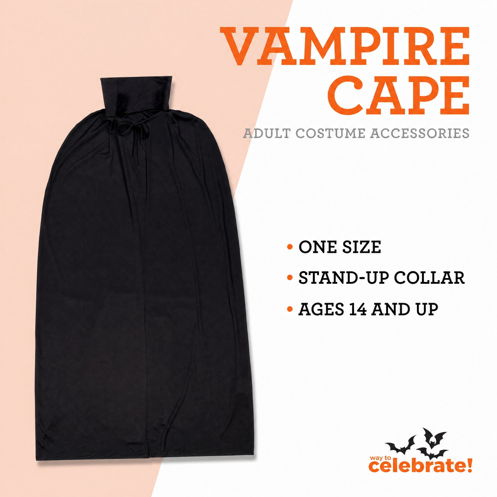 Vampire Cape Costume Accessory for Adults, Black, One Size, Halloween by Way To Celebrate