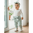 thumbnail image 6 of BemeyourBBs Newborn Baby Girl Spring Clothes Short Sleeve Rib Knit Romper Belted Daisy Printed Pants Set Headband 3Pcs Infant Girls Outfits, 6 of 9