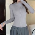 thumbnail image 6 of Women's Slim Fit Full Zip Jacket with Stand Collar and Lightweight Fabric Featuring Breathable Material for Yoga Classes Gym Workouts Running Sessions Morning Walks Casual Outings Gray XL, 6 of 8