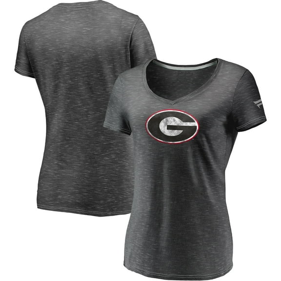 Women's Fanatics Charcoal Georgia Bulldogs Primary Logo Space-Dye V-Neck T-Shirt