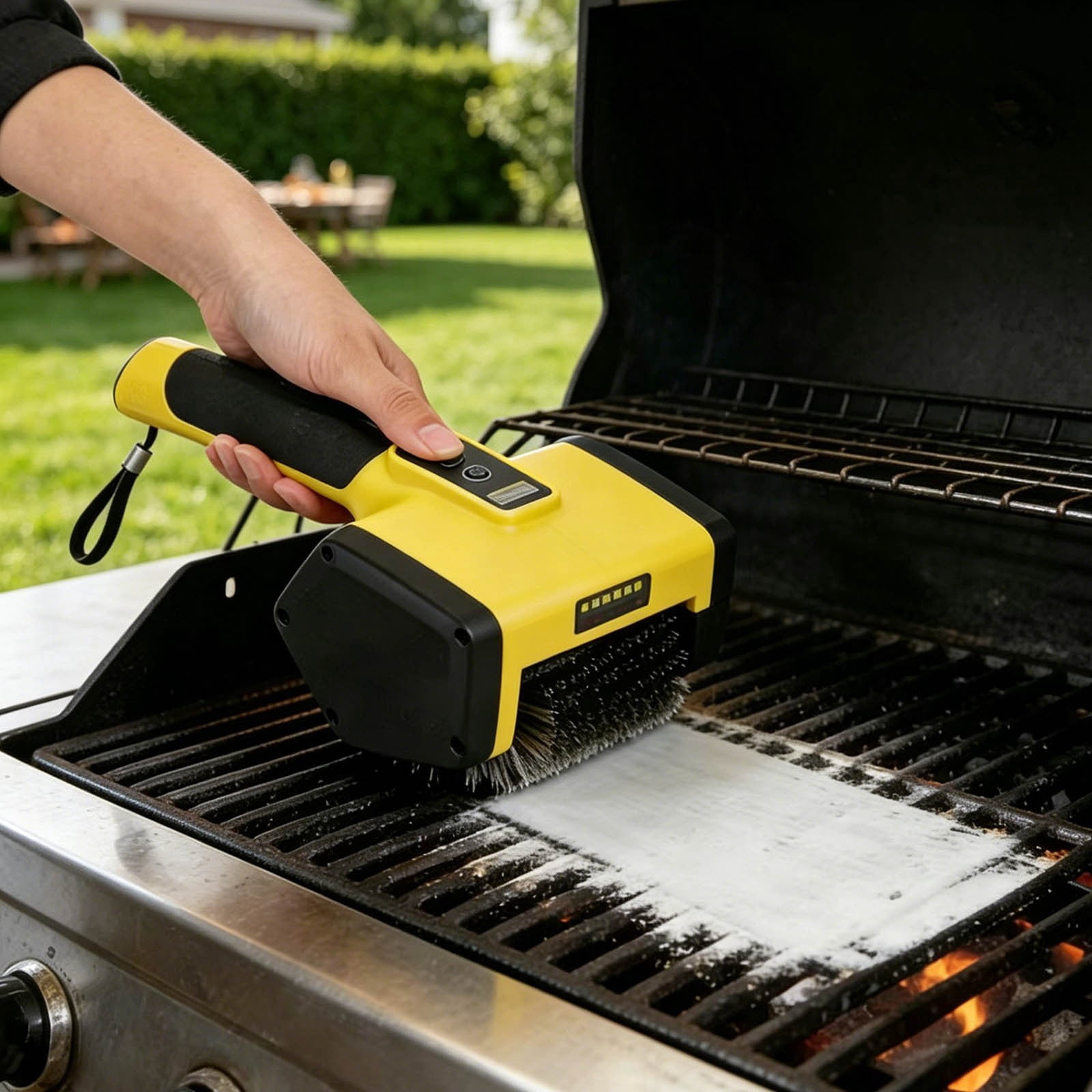 Grill Cleaning Brush with Ergonomic Handle Electric BBQ Scrubber with Stainless Steel Bristles for Grease and Rust Removal on Outdoor Grills and Grates Rechargeable Heavy-Duty
