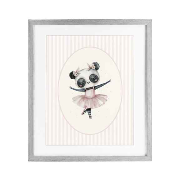 Stupell Industries Cottage Nursery Ballerina Panda Striped Gray Framed Print Under Glass, 17 x 21, by LSR Design Studio
