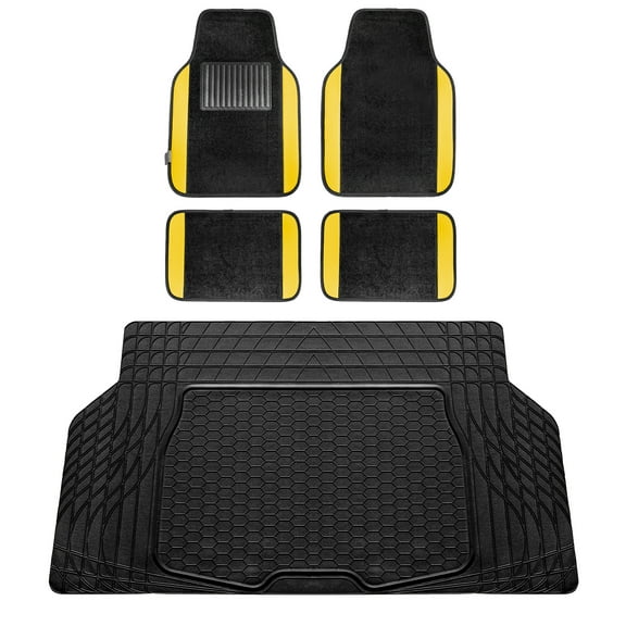 FH Group, Yellow Black Carpet Floor Mats & Trunk Cargo Mat Combo Full Interior