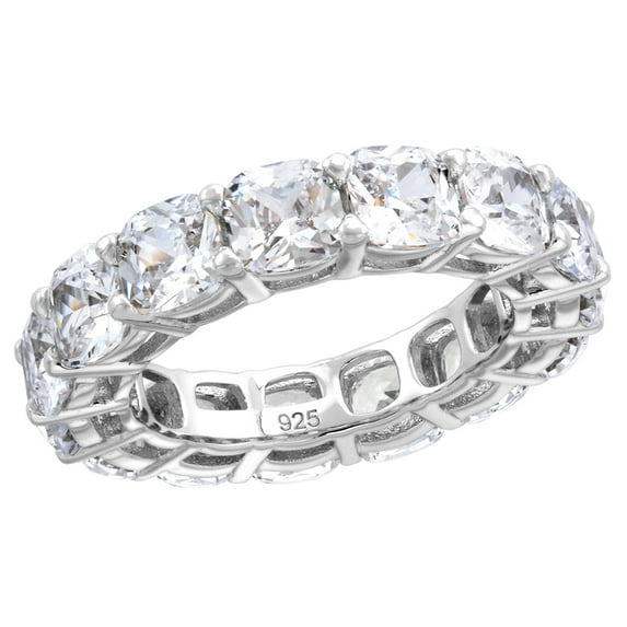 Sterling Silver 5mm Cushion Cut CZ Eternity Band for Women Claw Setting 3/16 inch wide size 6