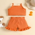 thumbnail image 2 of Infant Baby Two Piece Set  Toddler Solid Color Sleeveless Camisole Tops Elastic Waist Ruffle Hem Casual Shorts Sets, 2 of 6
