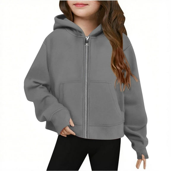 REDARER Girls Zip Up Hoodie, Solid Color Pullover for Kids, Cozy Fall Winter Casual Sweatshirt,Size:9-10 Years