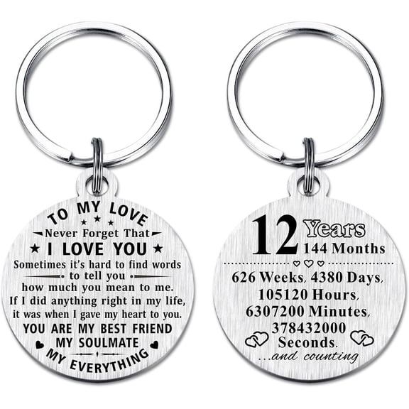 12th Anniversary Keychain Gifts, Steel Engraved 12 Year Anniversary Decorations,Happy Twelve Year Anniversary for Men Husband Women Wife