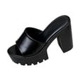 thumbnail image 2 of Xdegoge Flatform Sandals for Women Open Toe Chunky Block Heel Slip On Mules Glossy Patent Finish Treaded Sole Dressy Evening Party Footwear, 2 of 9