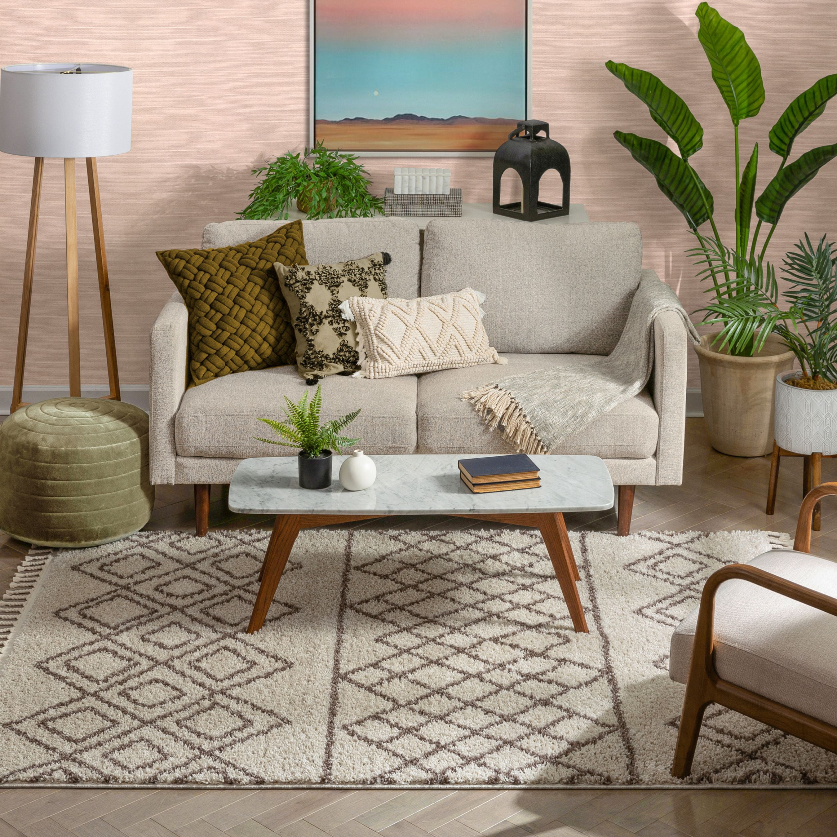 Well Woven Cabana Radley Moroccan Tribal Natural 5'3" x 7'3" Shag Area Rug