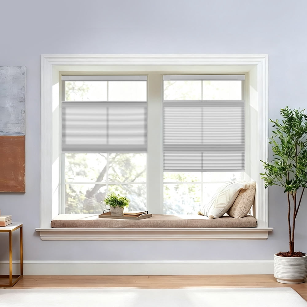 BERISSA No Drill No Tools Cellular Shades Top Down Bottom Up Honeycomb Blinds Blackout Cordless Window Blinds Easy to Install Cellular Shade for Windows,White,34" W x 48" H