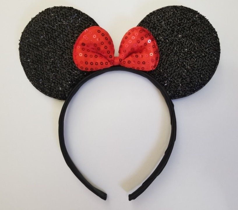 24pcs Mermaid Scale Sequins Mickey Minnie Mouse Ears Headbands rainbow,red,black