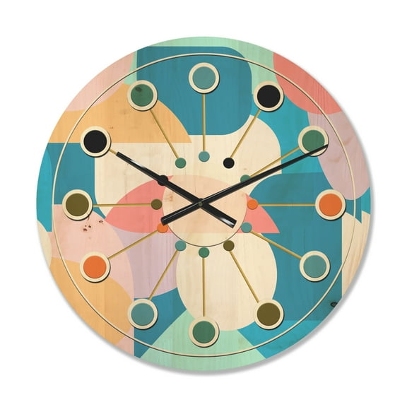 Designart 'Geometrical Abstract Retro Pattern II' Mid-Century Modern Wood Wall Clock