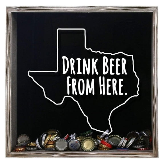 Torched Texas Drinks Beer Cap Shadow Box Wall Mount Decor 13"x13"x3" Gray