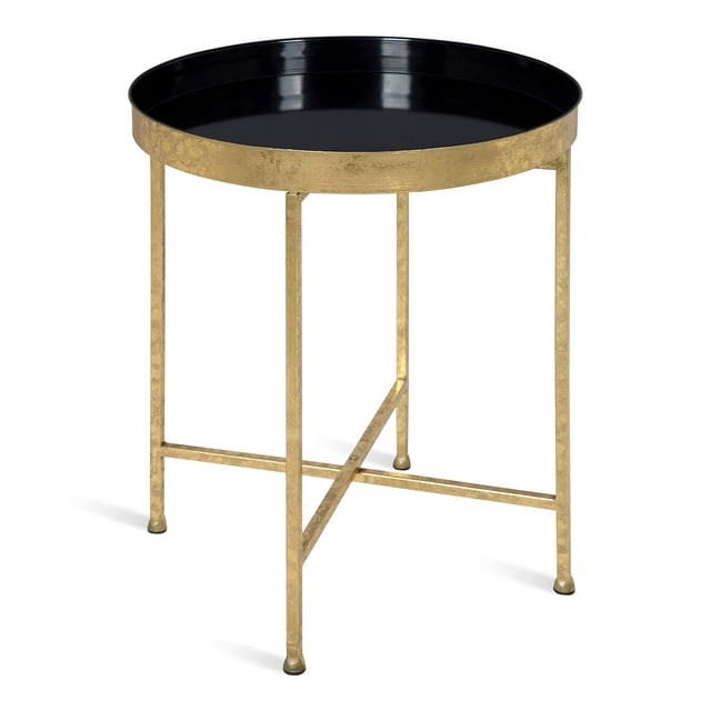 Kate and Laurel Celia Table d'Appoint Ronde Pliable en Métal, 18,25 Pouces x 18,25 Pouces x 22 Pouces, Surface Noire et Cadre Doré, Design Moderne Minimaliste et Plateau Magnétique Détachable