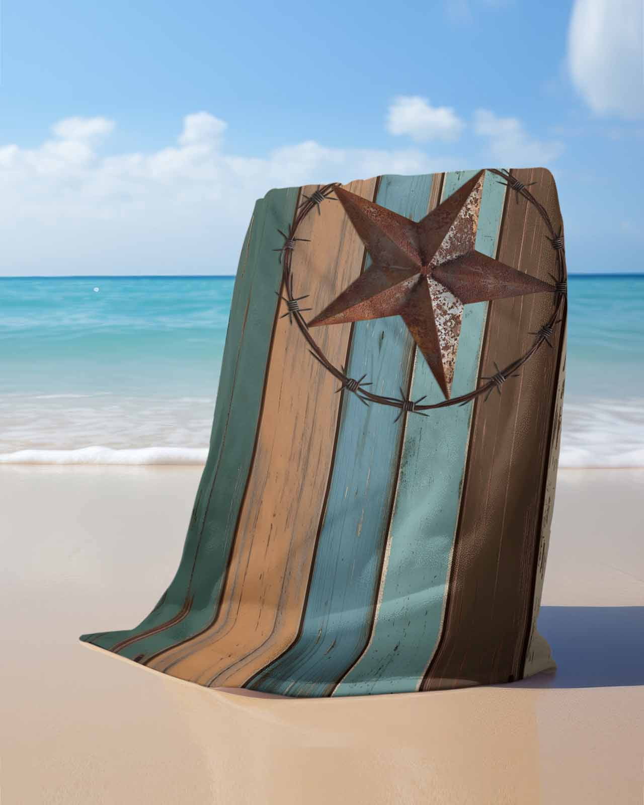 Texas Star Beach Towels Oversized Super Absorbent, Teal Brown Farmhouse Wooden Country Lightweight Bath Towel Quick Dry Sets For Bathroom/Pool/Rv Camping/Beach Play/Gym Room/Picnic 23"x47"