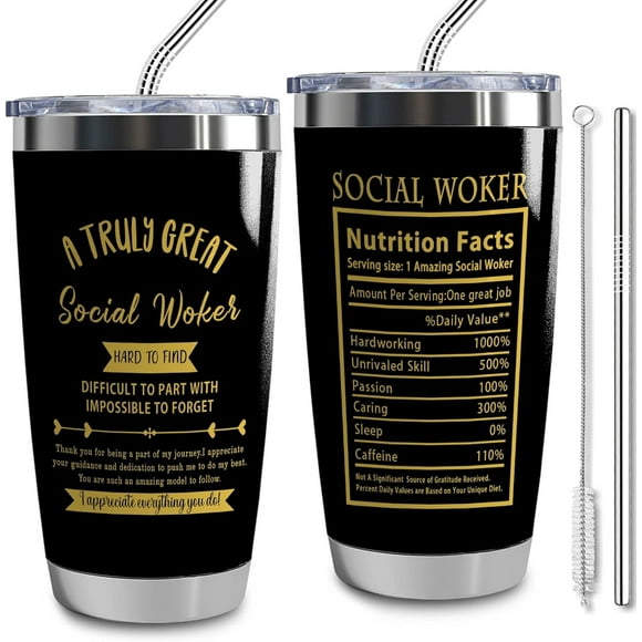 Cadeaux pour Travailleurs Sociaux, Gobelet Isolé en Acier Inoxydable de 20 oz avec Couvercle, Merci d'Tre Génial pour Travailleurs Sociaux (Social Waker)