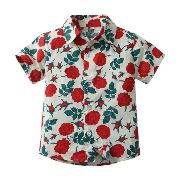 YunPes Boys Girls Hawaiian Shirt Kids Summer Button Down Blouses Casual Short Sleeve T Shirts Cute Floral Graphic Tees Beach Tops