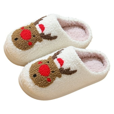 Bainana Christmas Slippers For Little Girls Boys Reindeer Print Anti Slip Easy On Shoes Cute Lightweight Winter Child Footwear Coffee Size 4-5 Years