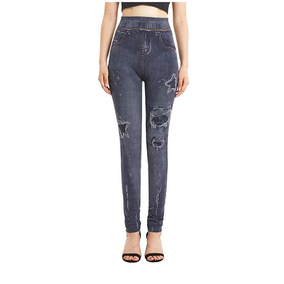 BVnarty Women's High Waist Denim Printed Jeggings Stretch Full Length Pencil Pants Skinny Jeans Leggings Gray M