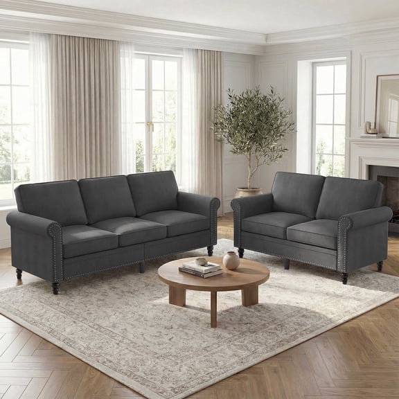 Puremind 2 Piece Sofa Set for Living Room, 3 Seater Sofa and Loveseat Set, Living Room Furniture Sets, Dark Gray