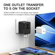 European Travel Plug Adapter USB C, OGEDNAC US to Europe Plug Adapter with 1 Outlets 4 USB Charger, Type C Power Adaptor to Italy Spain France Portugal Iceland Germany, Black