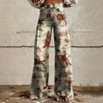 thumbnail image 2 of Flmaly jeans for women stretch denim Wide Leg Pants Woman High Waist Floral Patterned Pants Lightweight Loose Fit Casual Colorful Trouser Imitation Jeans Stretchy Wide Leg Straight, 2 of 4