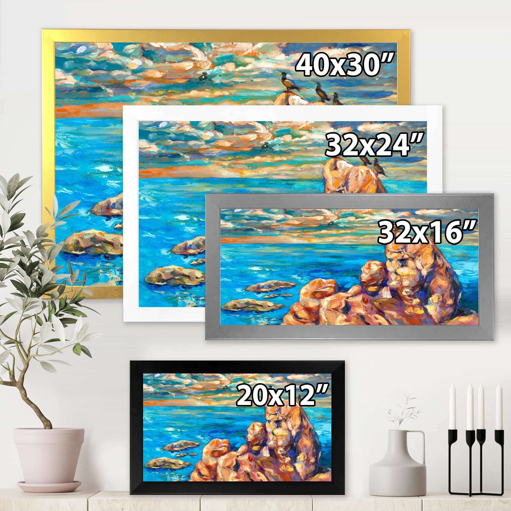 Designart 'The Blue Ocean By Rocky Cliffs I' Nautical & Coastal Framed Art Print