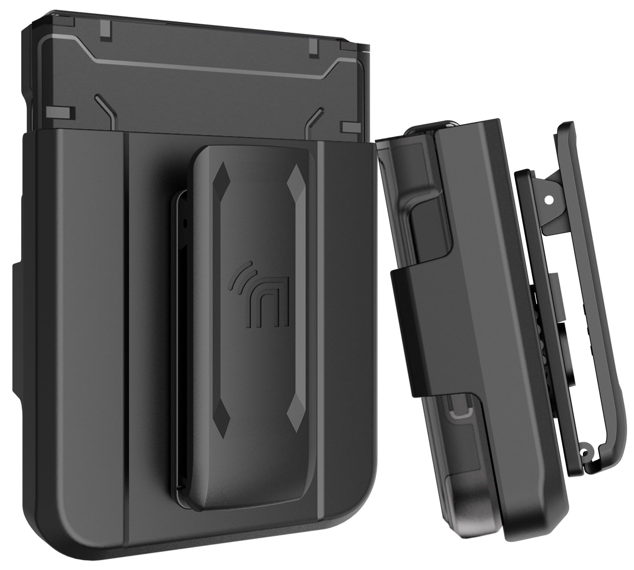 Rizz Case and Belt Clip Combo for Samsung Galaxy Z Flip 6 Phone, Nakedcellphone Rugged Hybrid Cover [with Hidden Hinge Panel Protection] and Rotating Holster Holder for Z Flip6 - Black