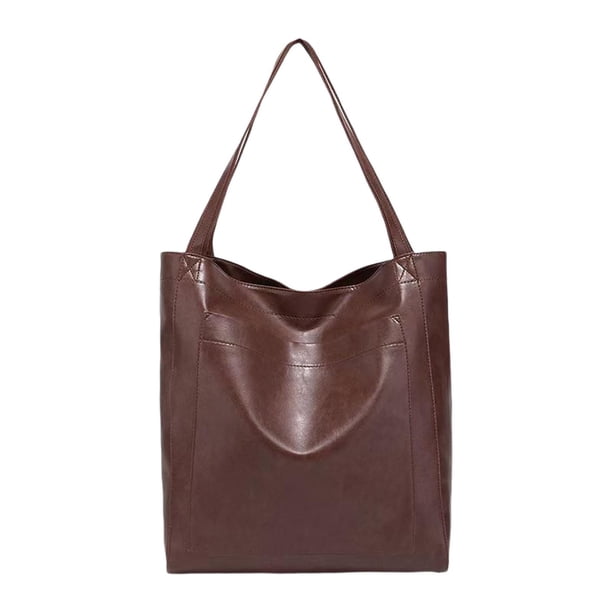 Bolso de hombro para mujer, de piel sintética, de gran capacidad, moderno, con bolsillo Marrón oscuro