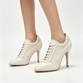 thumbnail image 4 of FSJ Women Closed Round Toe Sneaker Lace Up Stiletto Pumps Two Tone High Heels Size 9 White, 4 of 4