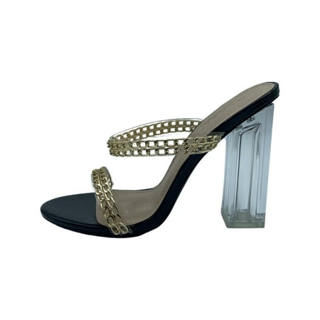 

Glaze Women s Open Toe Slip On Clear Blocked Heel Element-2 Black Size 7.5