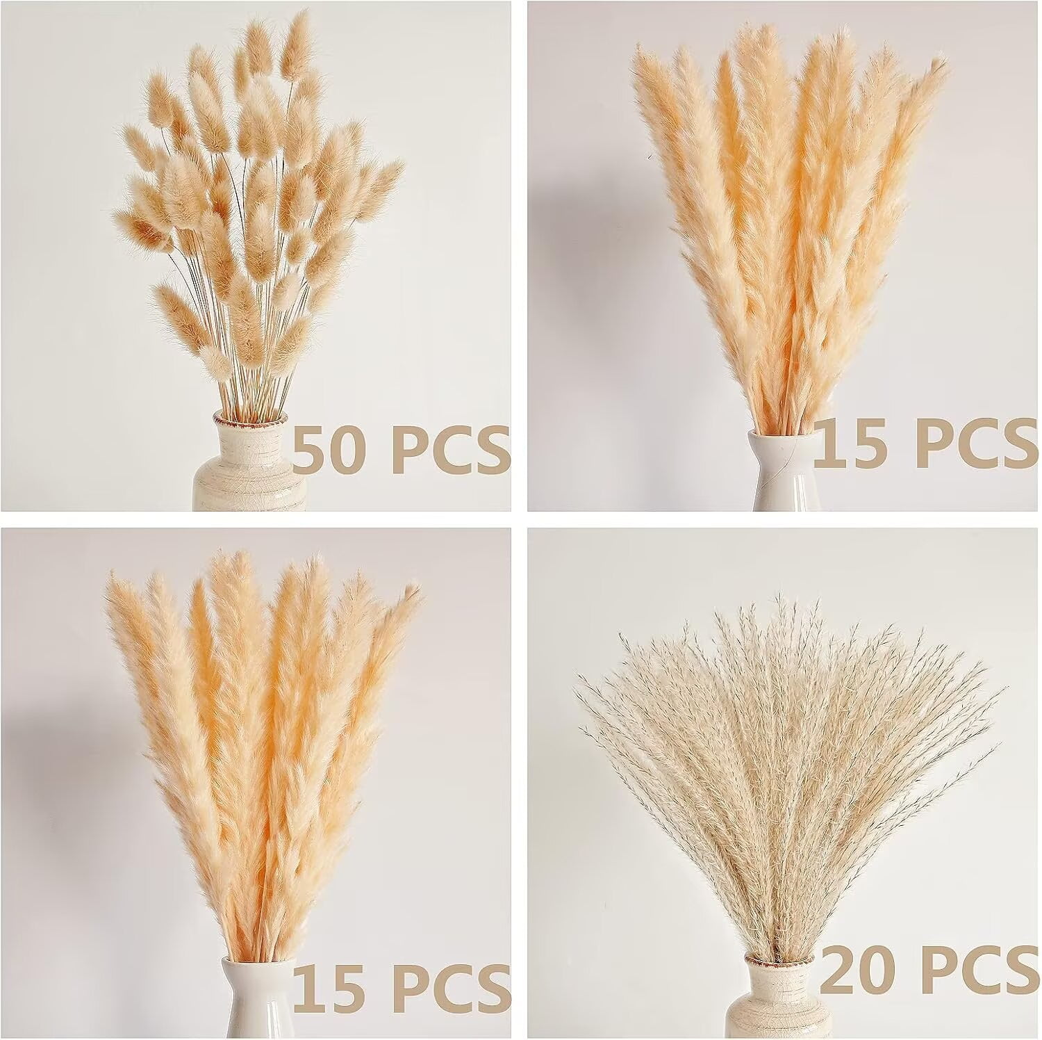 Pakyozj Natural Dried Pampas Grass Decor, Beige Pampas Grass, Bunny Tails Dried Flowers, Reed Grass Bouquet for Wedding Boho Flowers Home Table Decor, Rustic Farmhouse Party