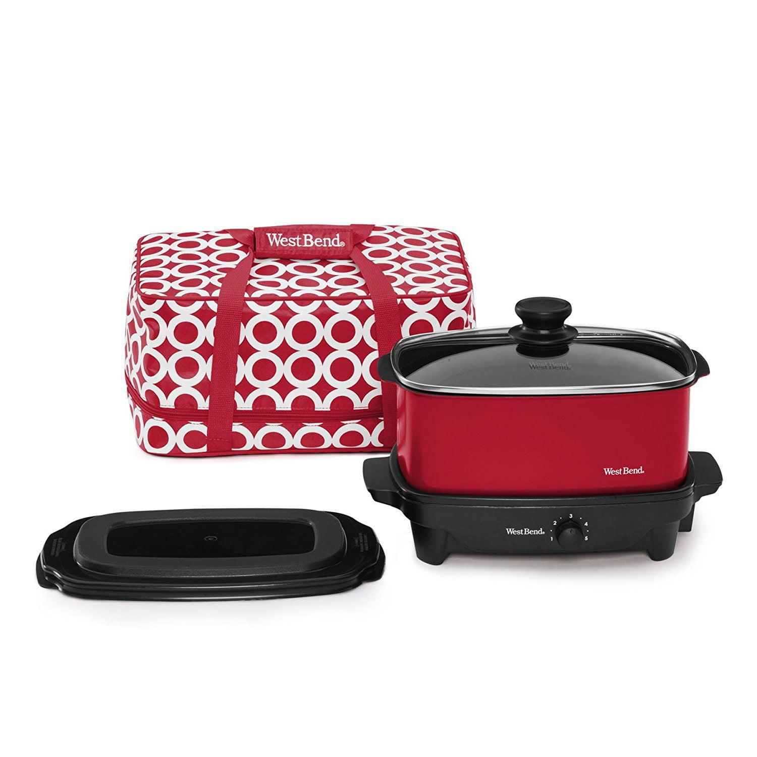 West Bend 84915R 5-Quart Versatility Slow Cooker with Tote, Red 