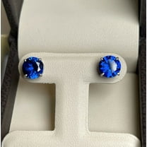 2Ct Round Cut Lab Created Sapphire Stud Solitaire Earrings 14K White Gold Plated